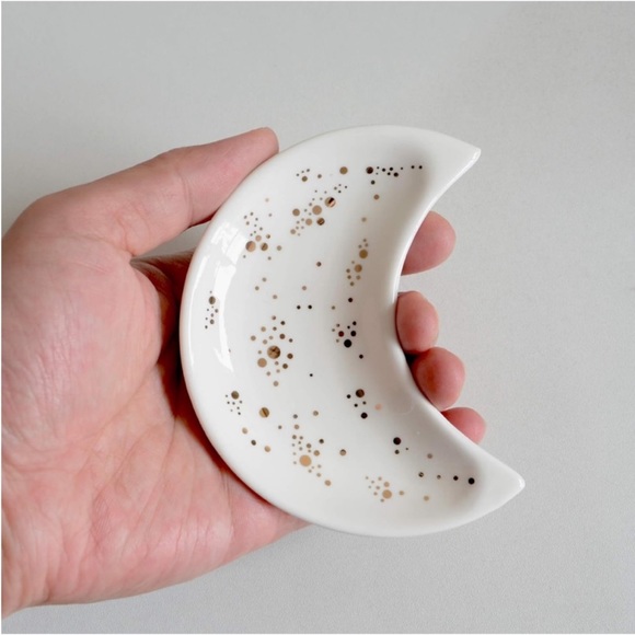 Astrology Star Moon Jewelry Trinket Ring Dish Ceramic Glass Holder Key Ashtray - Picture 2 of 5